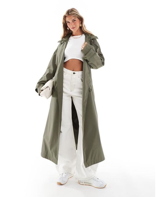 ASOS White Rubberised Rain Hooded Trench Coat With Belt Detail