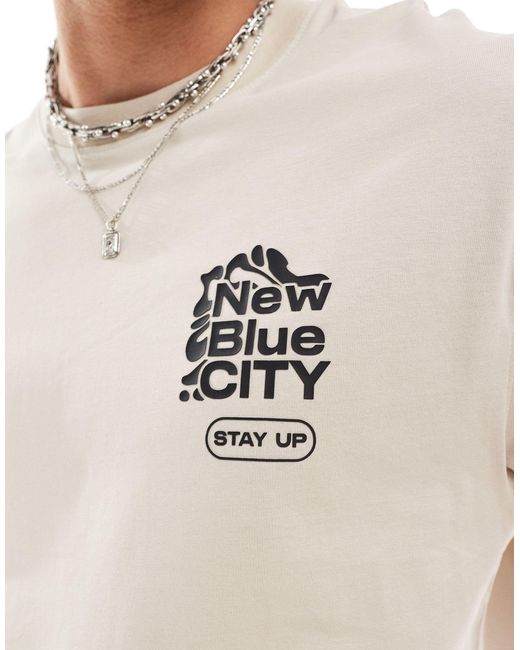 Bershka Gray Cities Back Printed T-shirt for men
