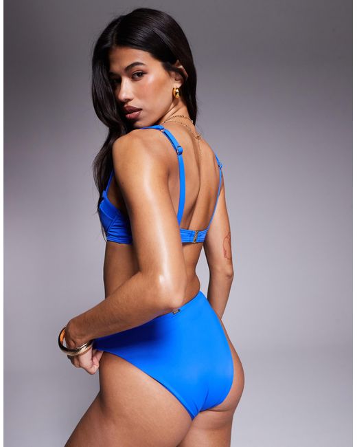 KBX Blue Underwire V Front Bikini Top With Removeable Padding