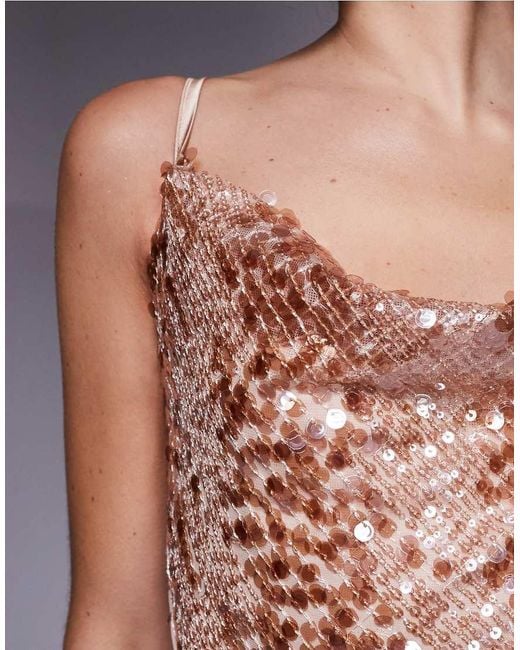 TFNC London Purple Sequin Cowl Neck Open Back Midi Dress