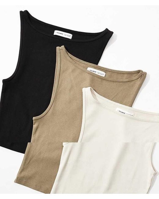 Pull&Bear Black 3 Pack Racer Neck Vest Top