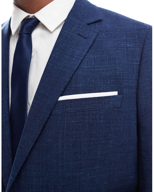 SELECTED – schmal geschnittene anzugjacke aus leinenmix in Blue für Herren