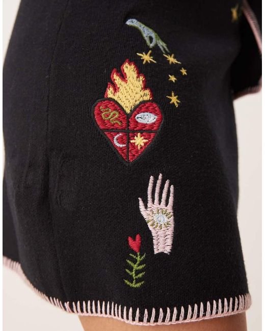 Never Fully Dressed Black Night Garden Embroidered Mini Skirt Co-ord