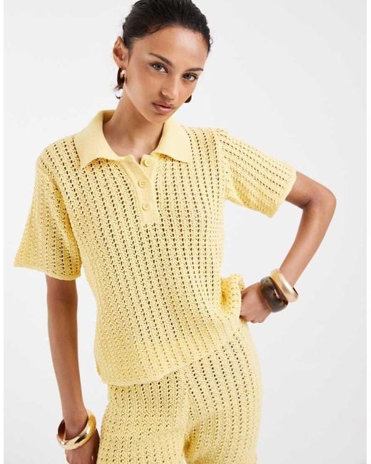 ASOS Metallic Knit Crochet Polo Top