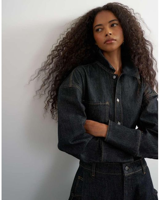 TOPSHOP Black Denim Cocoon Jumpsuit