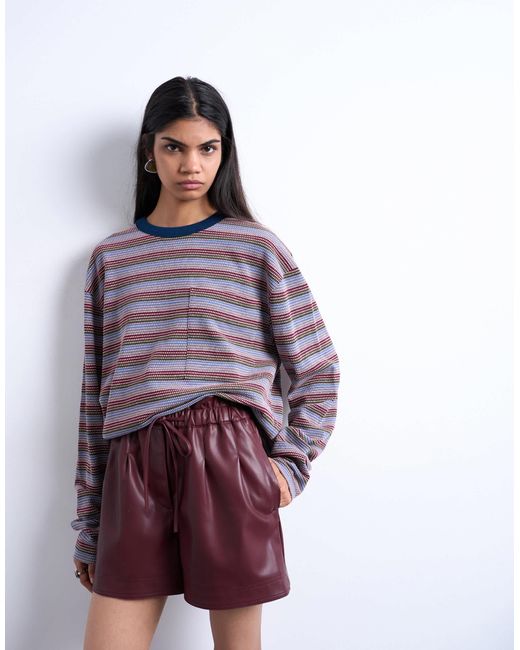 TOPSHOP Purple Faux Leather Paperbag Shorts