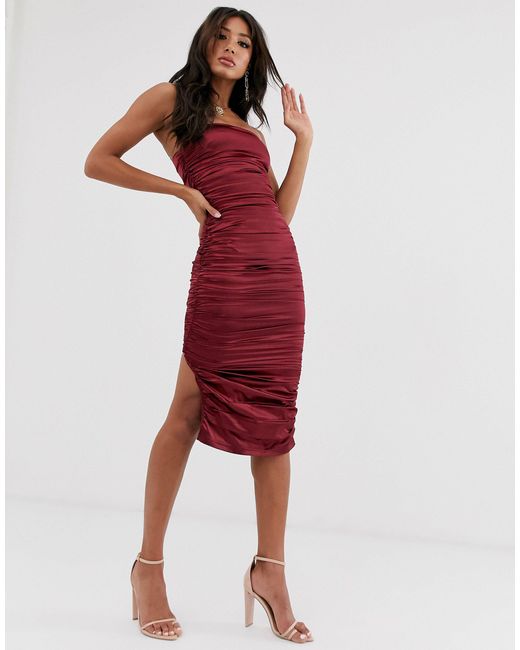 diamond lady silver lurex ruched midi dress