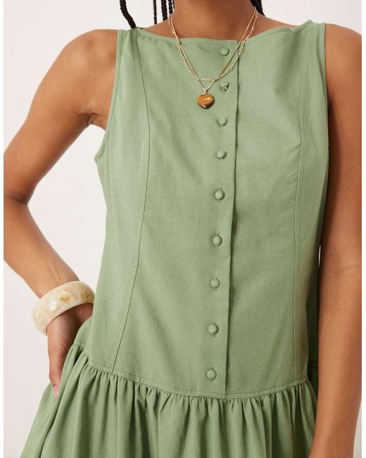 ASOS Green Slash Neck Button Down Dropped Waist Maxi Dress