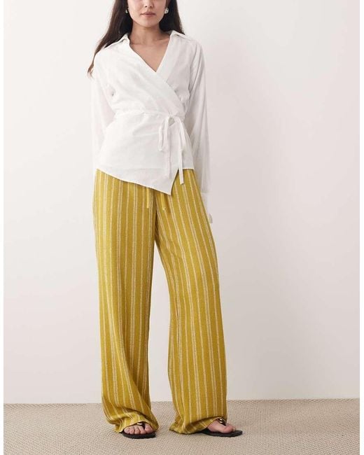 Wednesday's Girl Yellow Jersey Tie Waist Wide Leg Pants