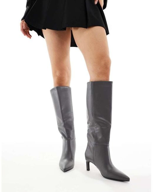 SEQWL Gray Benz Knee High Kitten Heel Boots