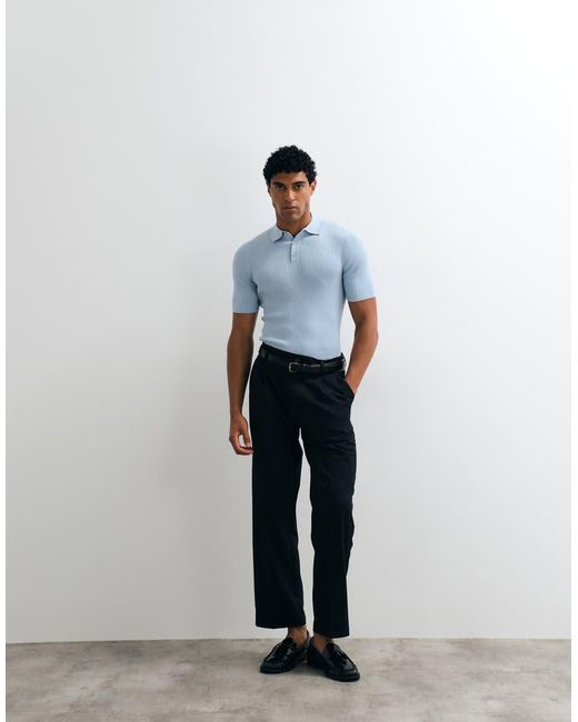 ASOS Blue Essential Muscle-Fit Fine-Rib Knit Polo for men