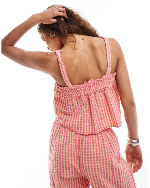 Free People Red Gingham Floaty Top