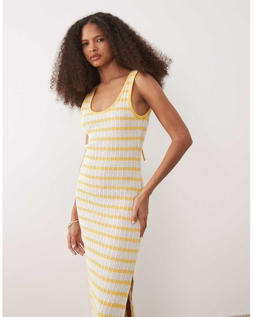 ASOS Brown Textured Scoop Neck Midi Dress With Open Back