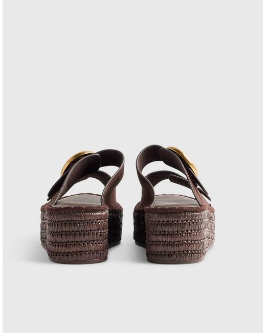 River Island Brown Ring Buckle Strap Wedge Sandals