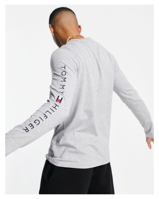 Tommy Hilfiger – langärmliges baumwoll-oberteil in Gray für Herren