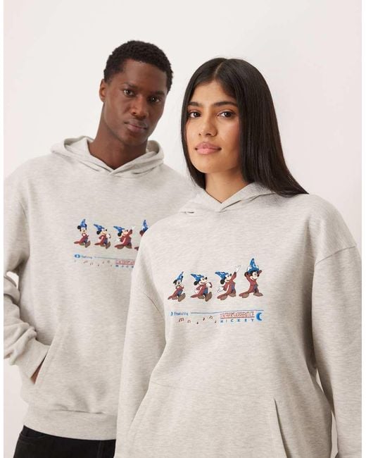 ASOS Natural Disney Fantasia Relaxed Hoodie With Mickey Mouse Embroidery