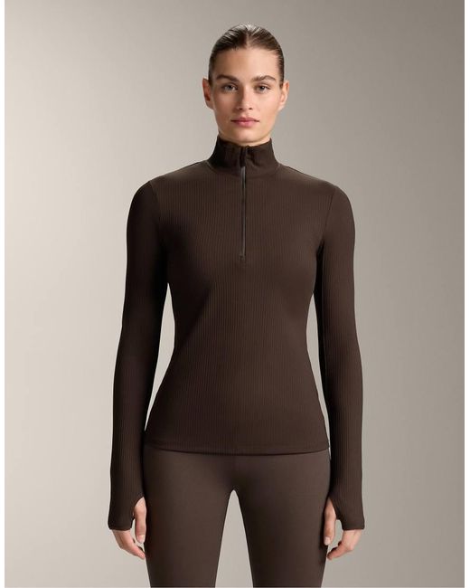 Oysho Brown Thermal Rib Base Layer T-shirt