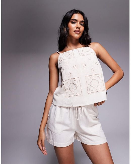 River Island Natural Linen Broderie Tank Top