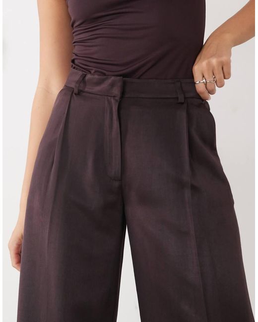 Monki Brown Satin Wide Leg Tailored Trousers