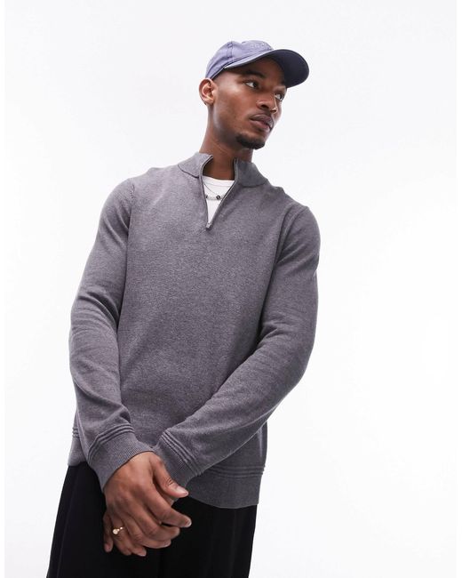 Topman Gray Essentials 1/4 Zip for men