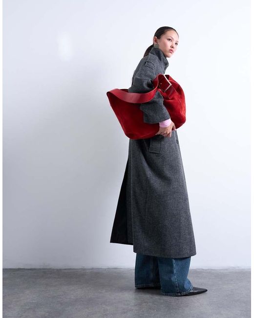 TOPSHOP Blue Formal Longline Funnel Neck Car Coat