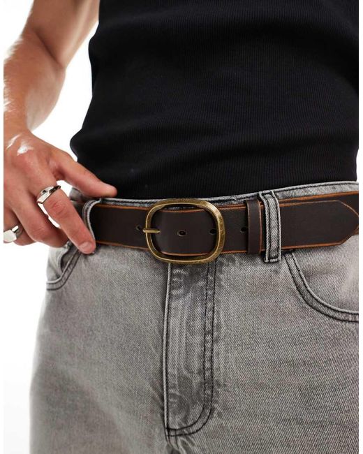 Cintura Con Fibbia Rotonda Color Oro di Pull&Bear in Black da Uomo