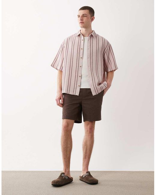 ASOS Pink Oversized Waffle Textured Stripe Shirt for men