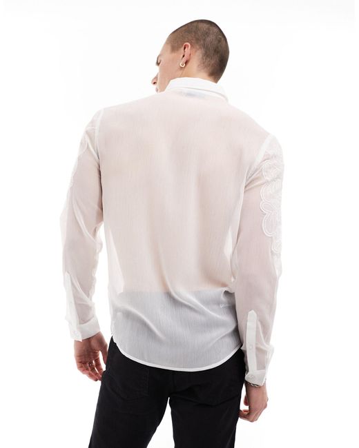 ASOS White Sheer Shirt With Floral Embroidery for men
