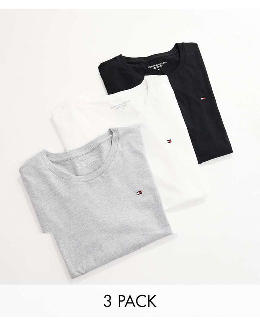 Tommy Hilfiger White Signature Essential 3 Pack Flag Logo T-Shirt for men