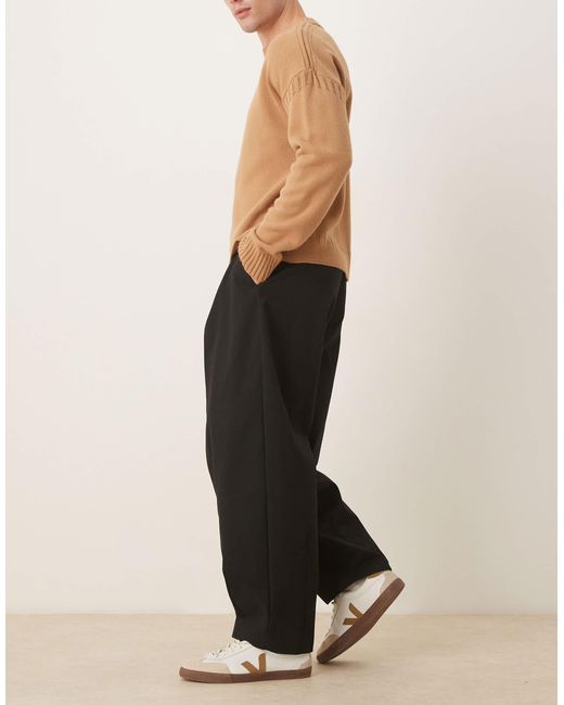 ASOS Black Smart 100% Cotton Plated Barrel Leg Trousers for men