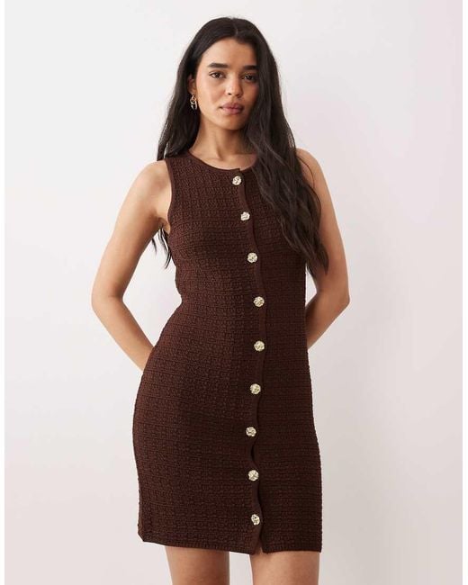 Miss Selfridge Brown Textured Knit Shift Mini Dress
