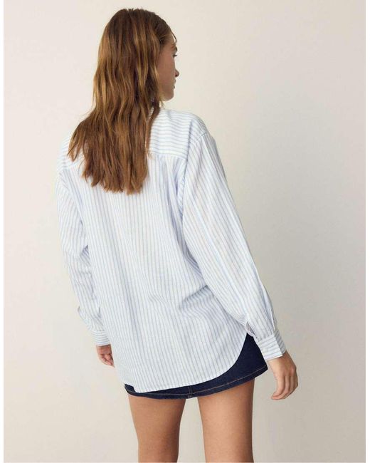 Stradivarius Blue Linen-effect Shirt
