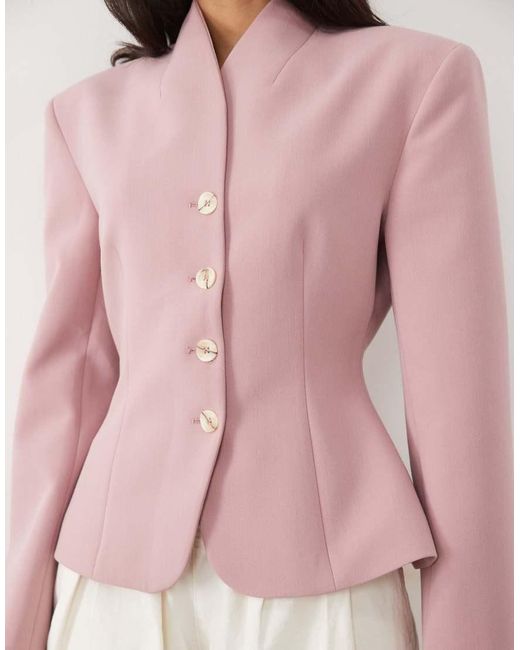 Miss Selfridge Pink Cropped Collarless Blazer