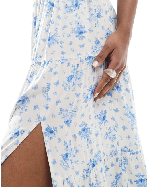 Miss Selfridge Blue Side Split Tiered Maxi Skirt