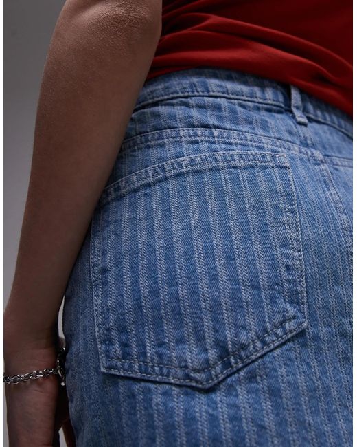 Mini-jupe en jean à basque et rayures délavées TOPSHOP en coloris Blue