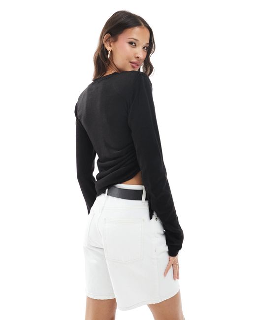 ASOS Black Knitted T-shirt With Shoulder Pads