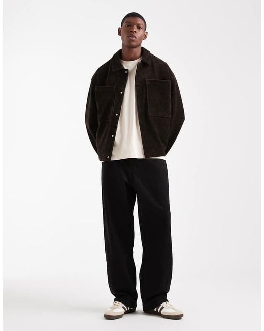 ASOS Black Waffle Cord Harrington Jacket for men