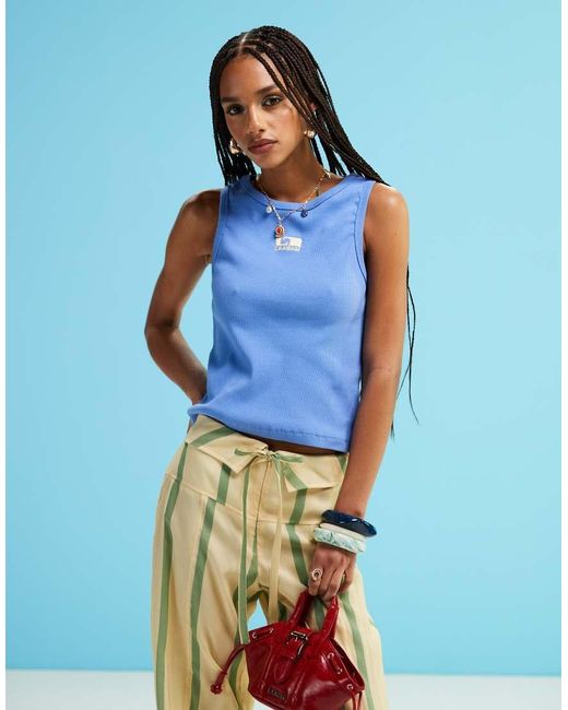 laagam Blue Embroidered Logo Tank Top