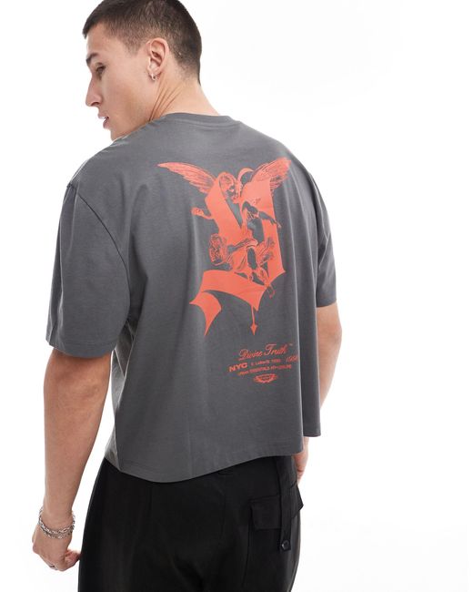Camiseta corta extragrande con estampado ASOS de hombre de color Gray