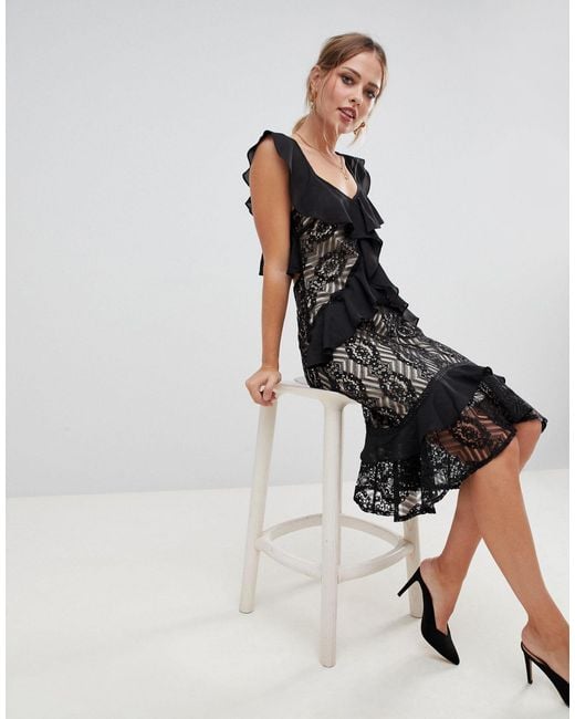 liquorish midi dress with lace trim