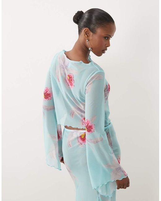ASOS Blue Sheer Angel Sleeve Cropped Co-Ord Cardi