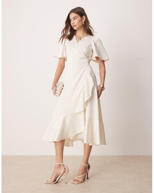 Y.A.S Natural Satin Wrap Midi Dress