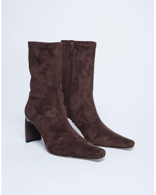 TOPSHOP Brown Pearl Point Toe Faux Suede Ankle Boots
