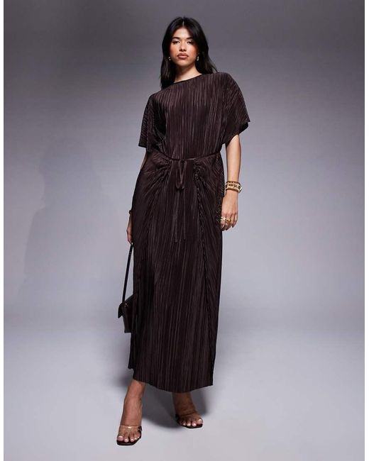 ASOS Blue Plisse Short Sleeve Wrap Tie Maxi Dress