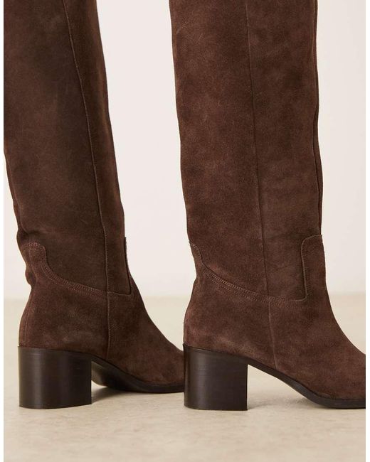 ASOS Natural Clyde Suede Round Toe Pull On Knee Boots