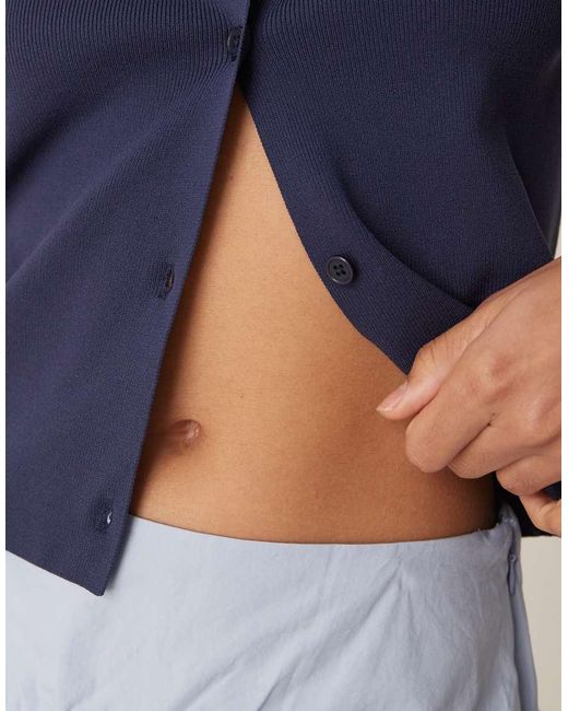 ASOS Blue Knitted Clean Compact Button Through Crew Neck Cardigan