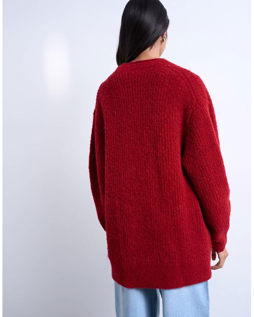 TOPSHOP Red Knitted Oversized Ultimate Boyfriend Cardigan