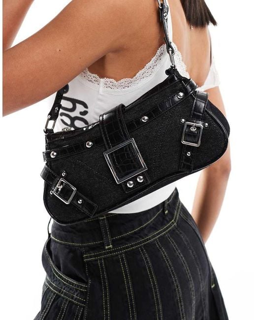 Bershka Black Buckle Detail Shoulder Bag