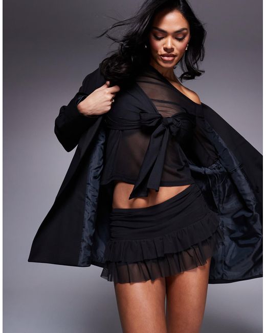 ASOS Black Mesh Ruffle Ultra Mini Skort