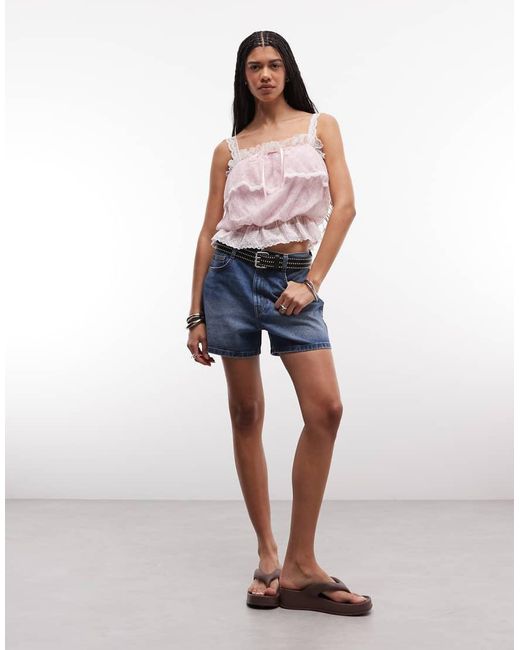 Daisy Street Pink Ruffle Lace Boho Top With Bow